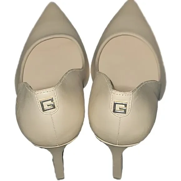 Guess Genuine Leather 3 Beige Heels with Metal Accents